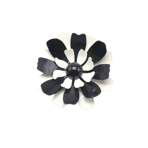 Black and White Enamel Flower Large Brooch Pin Vintage Boho